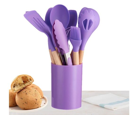 Virtuvės įrankiai ir laikymo indelis, 12 dalių, violetinė